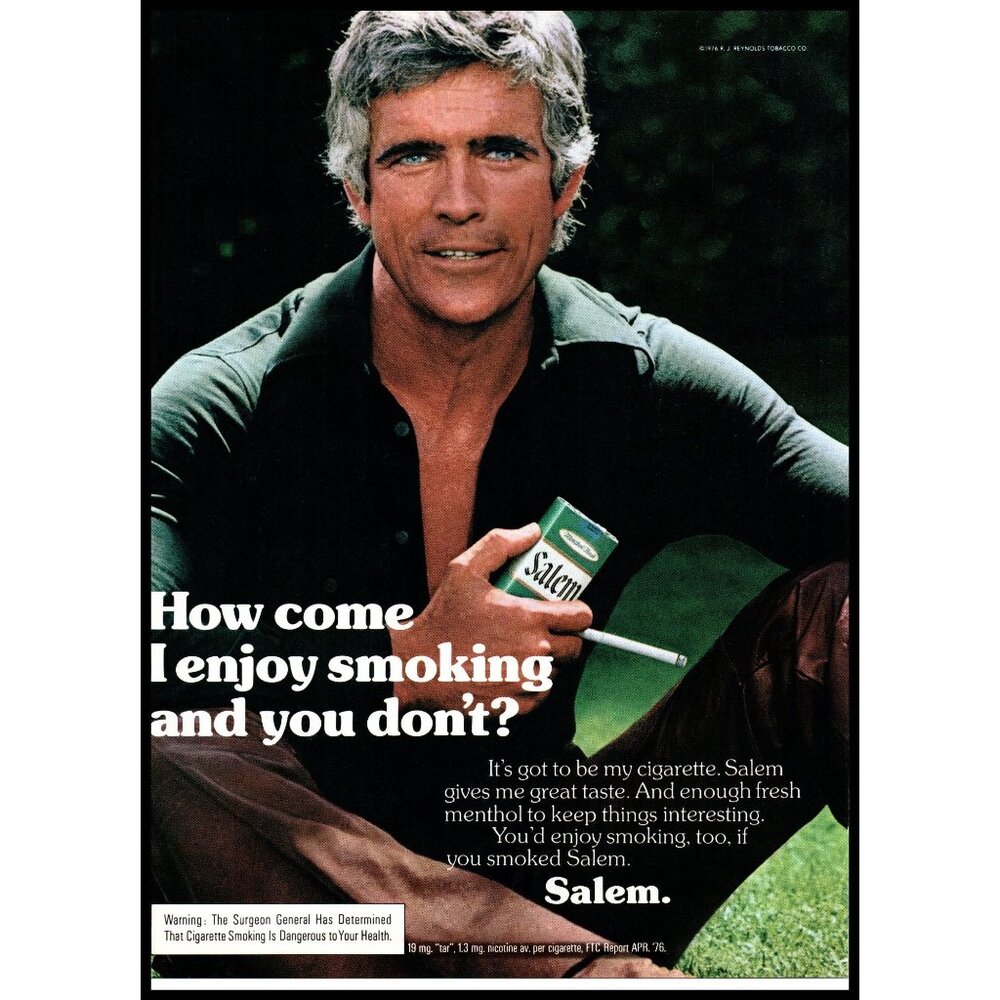 1976 Salem Cigarettes Vintage Print Ad Enjoy Smoking Rugged Man Blue Eyes